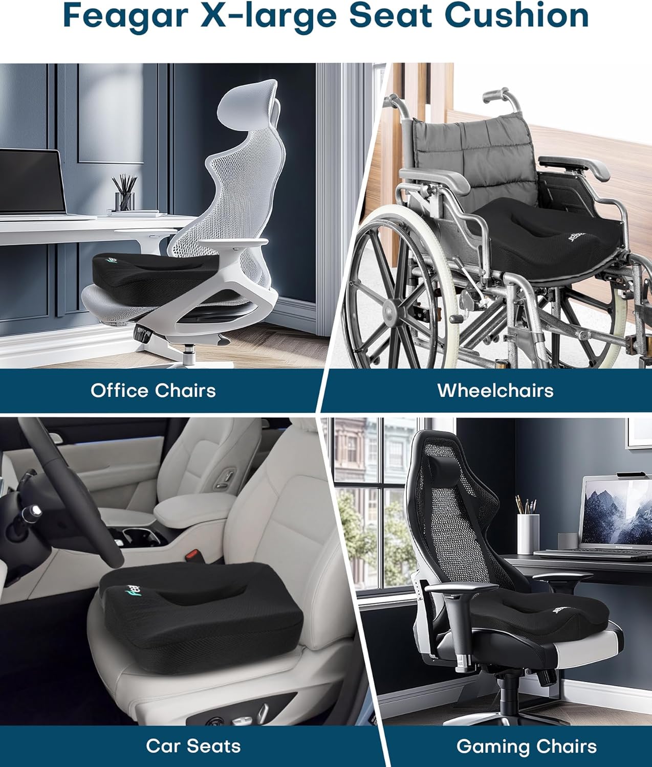 Feagar 2024 Cuscino Sedia Ufficio XXL Memory Foam, Nero - immagine 6