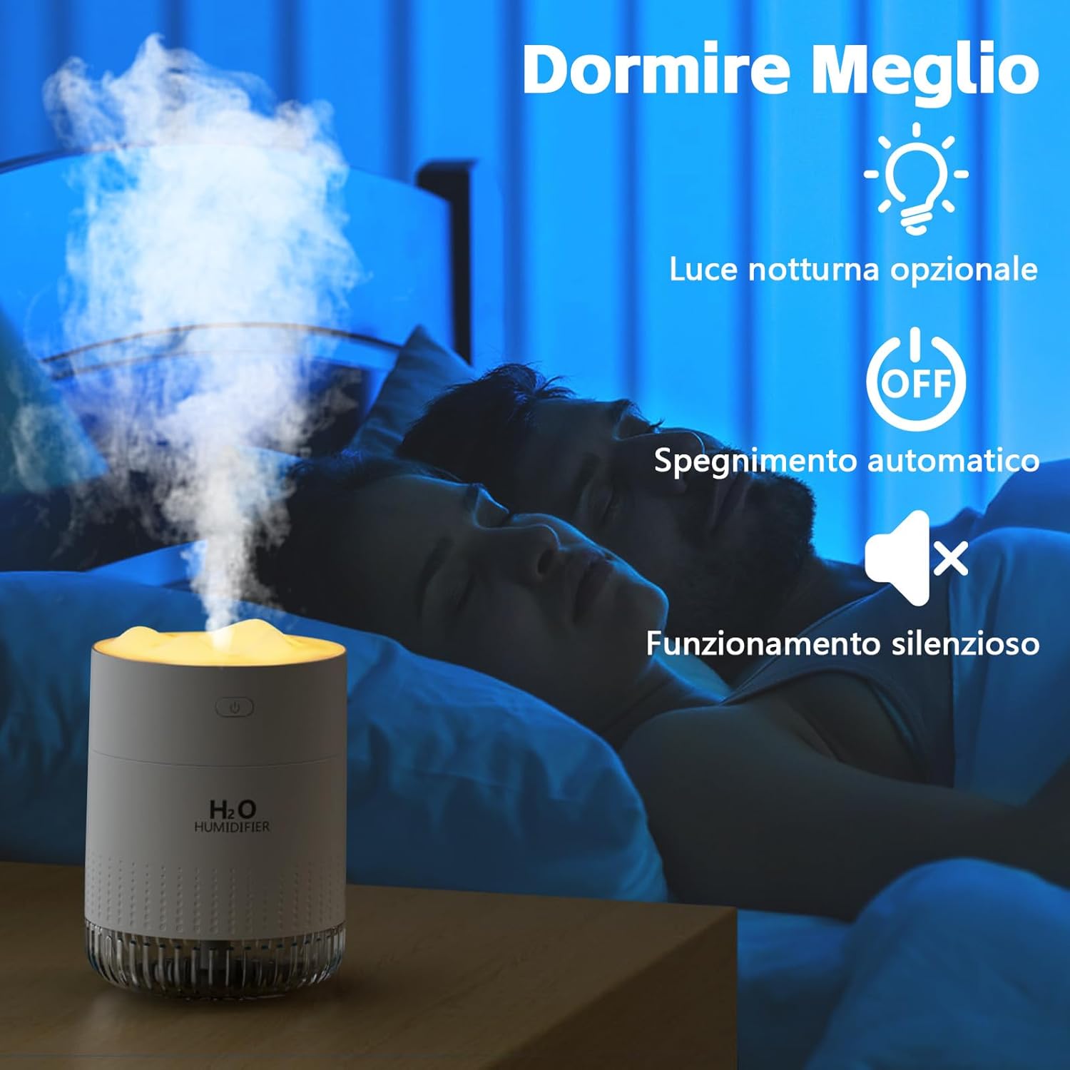Mini Umidificatore Ambiente con Luce Notturna, Bianco - immagine 4
