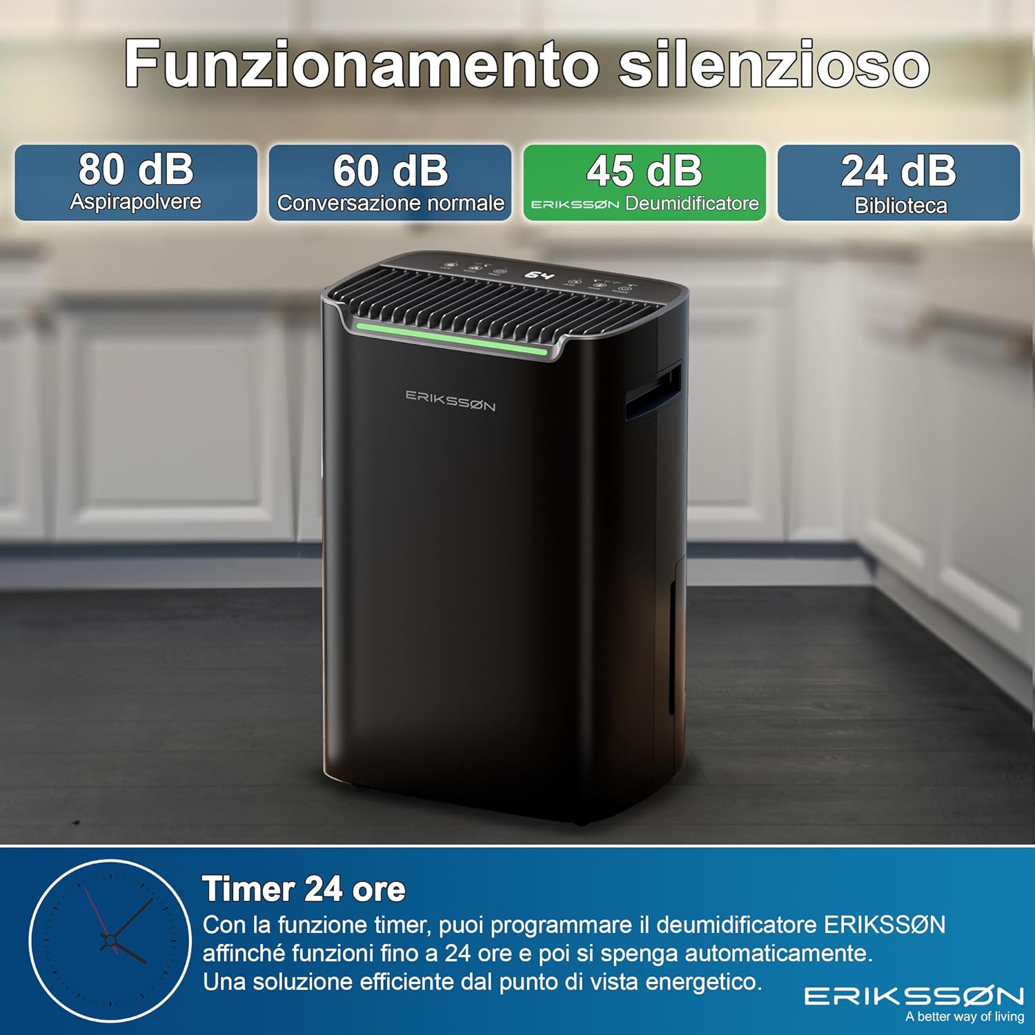 Erikssøn Deumidificatore Dry Pro Plus 20 litri/giorno, Nero - immagine 6