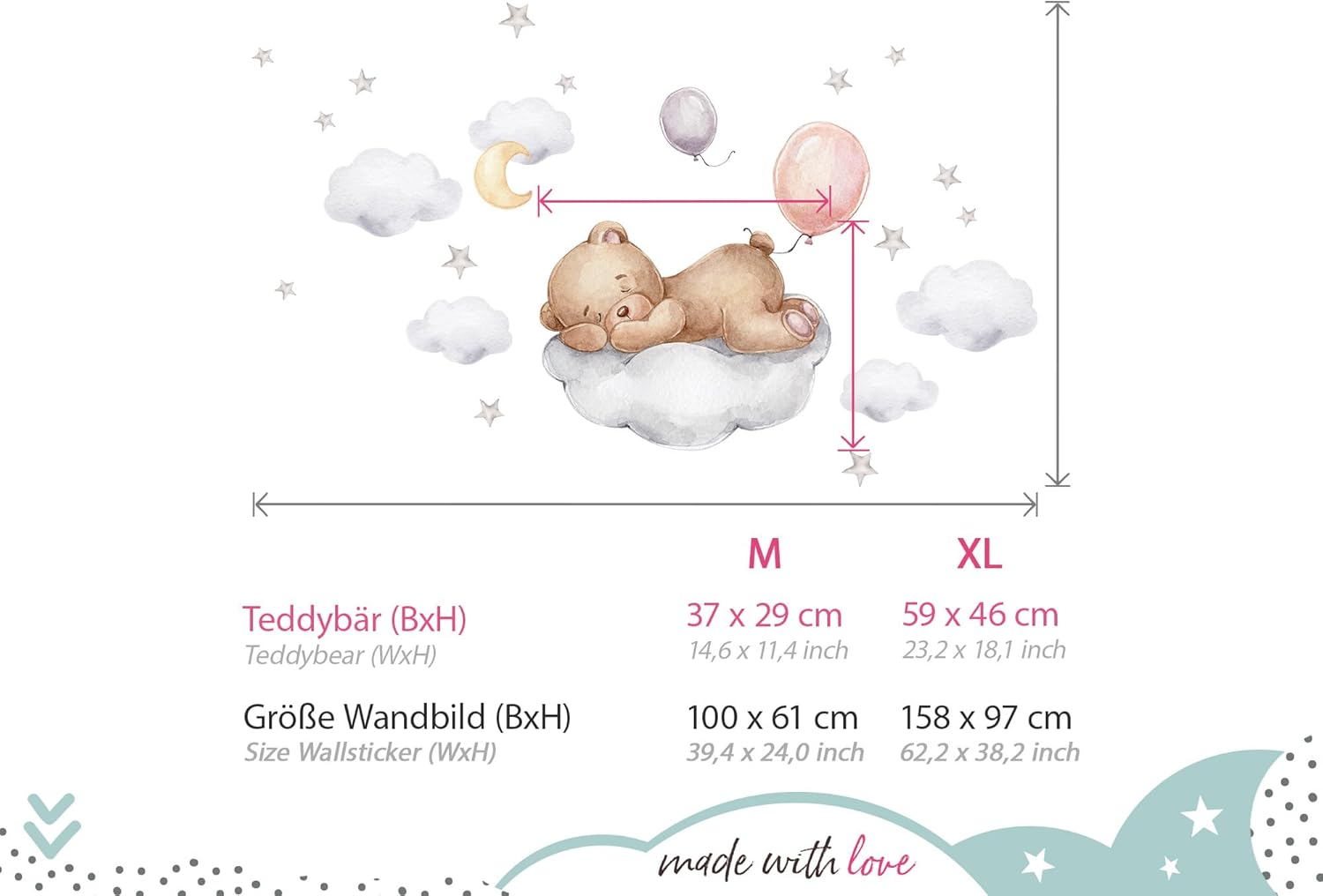 Little Deco DL832-4 - Adesivo da Parete Orsacchiotto sulla Nuvola - immagine 3