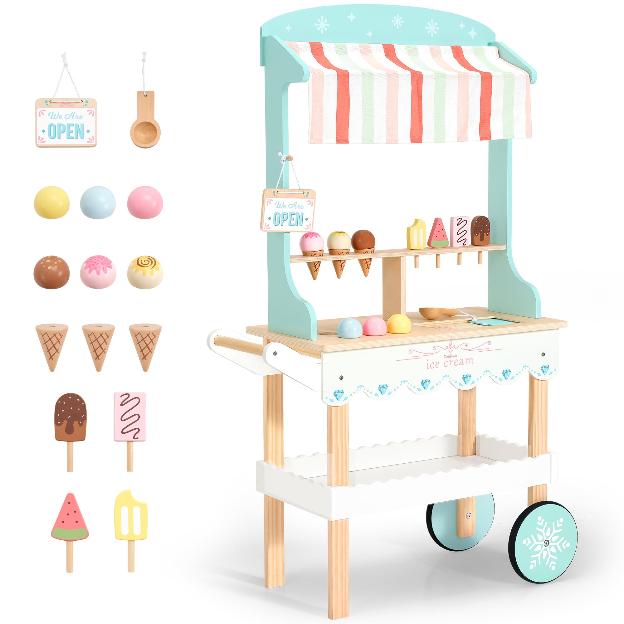 Pairpear Wooden Ice Cream Cart for Kids