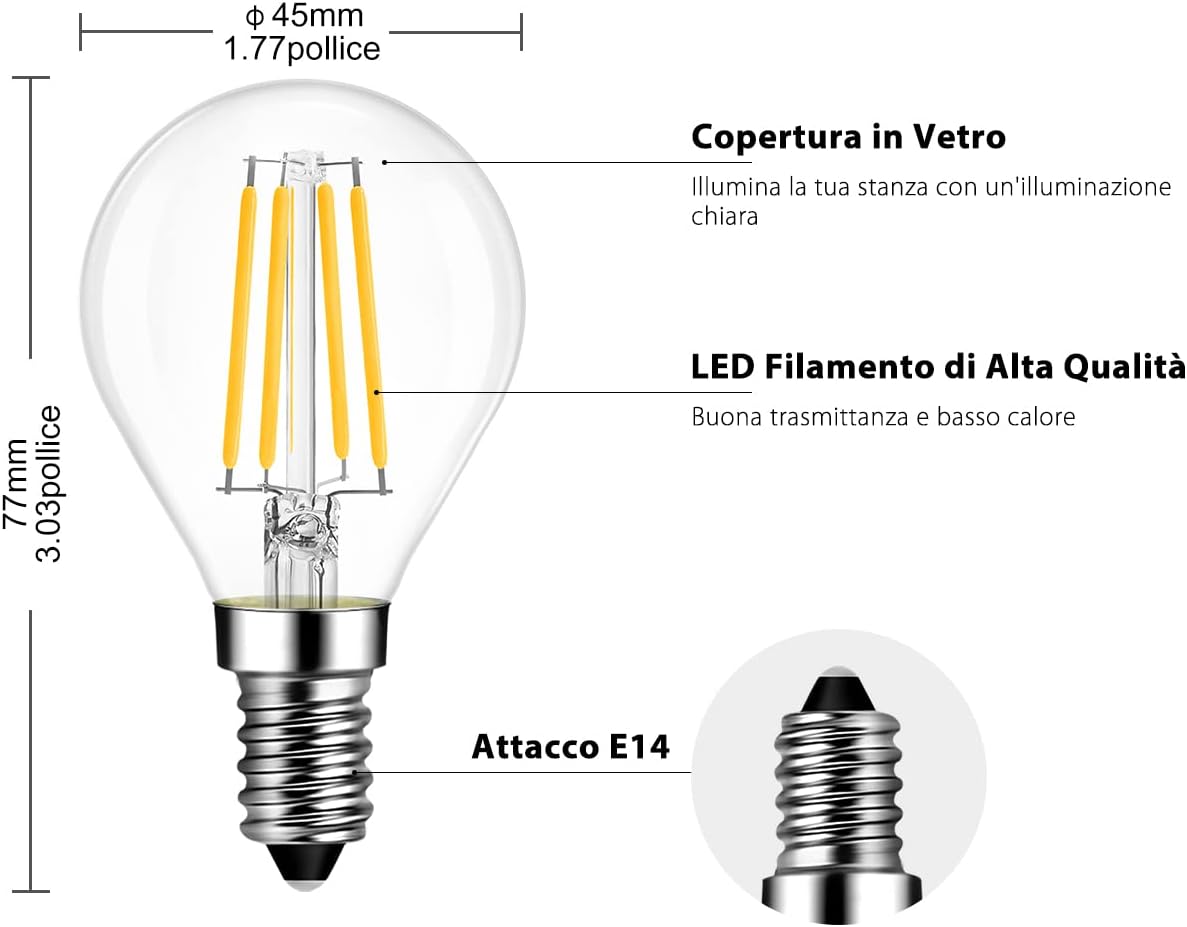 Lvwit 12X Lampadina Filamento LED E14 4W, 2700K - immagine 3