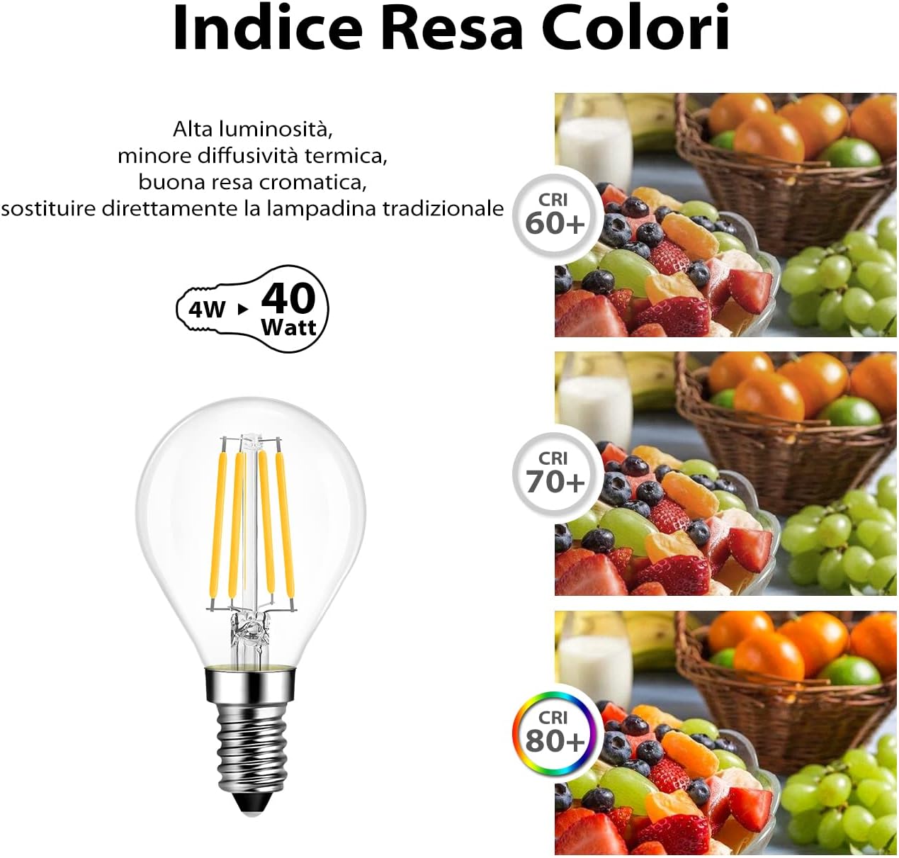 Lvwit 12X Lampadina Filamento LED E14 4W, 2700K - immagine 4