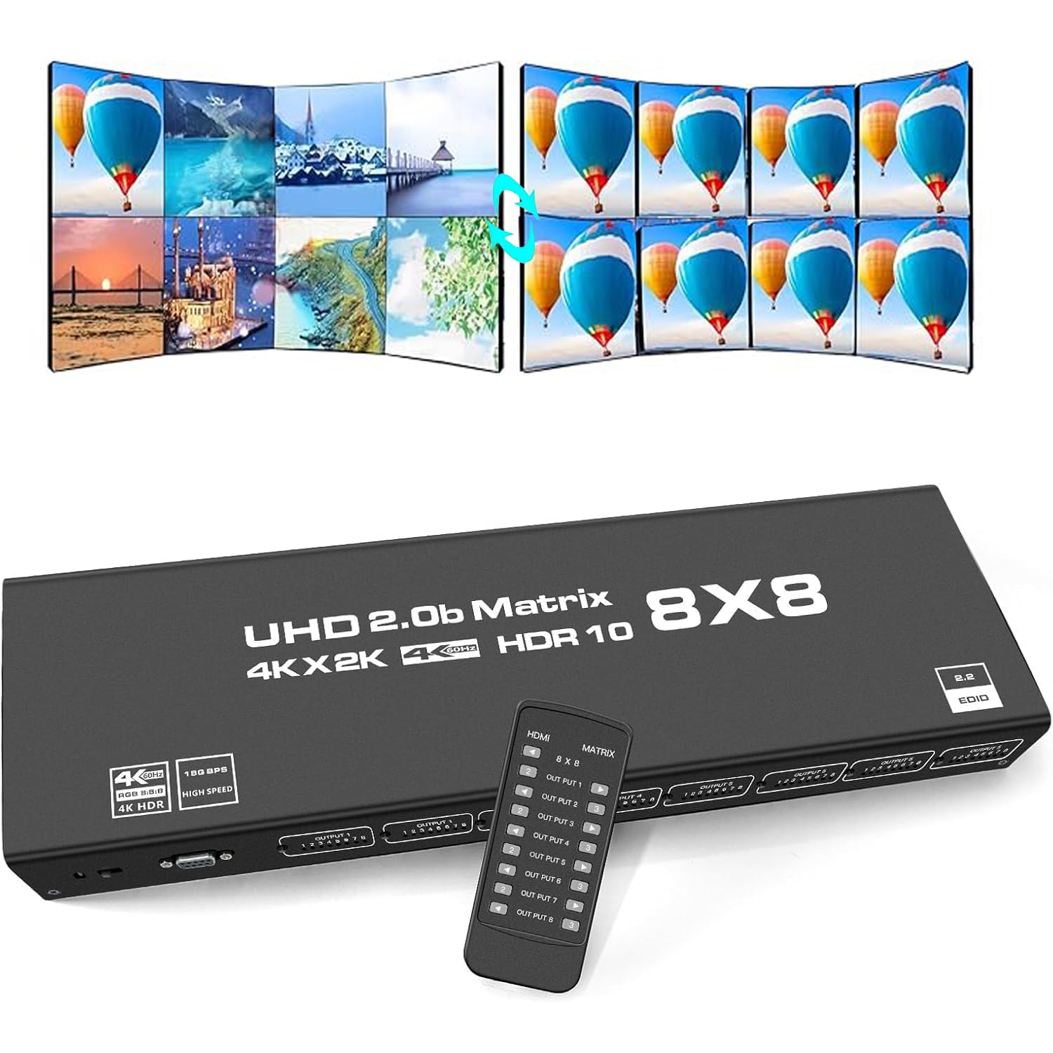 HDMI Matrix 8x8 4K@60Hz - Switcher Splitter 18Gbps