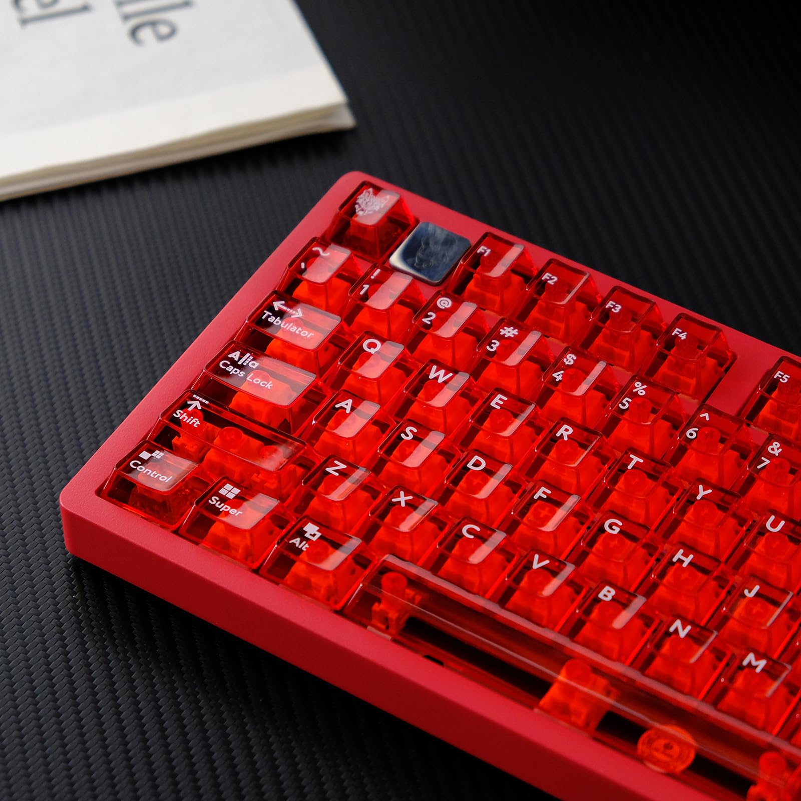 Set di 114 copritasti trasparenti in PC, profilo Cherry, compatibile con tastiere meccaniche con Switch Cherry MX, colore rosso trasparente