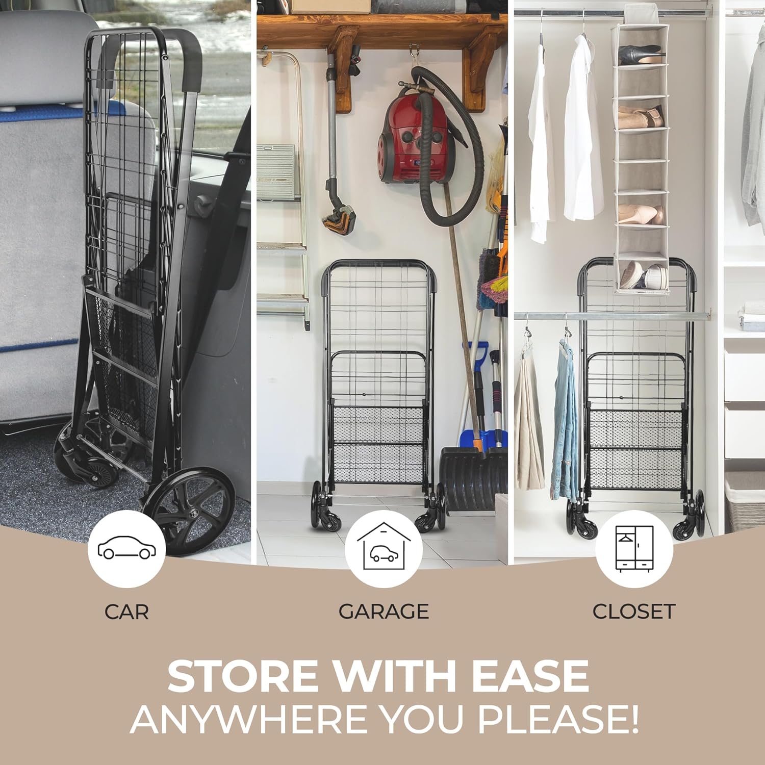 Serenelife Fodera Pieghevole per Carrello Spesa, Nero - immagine 4