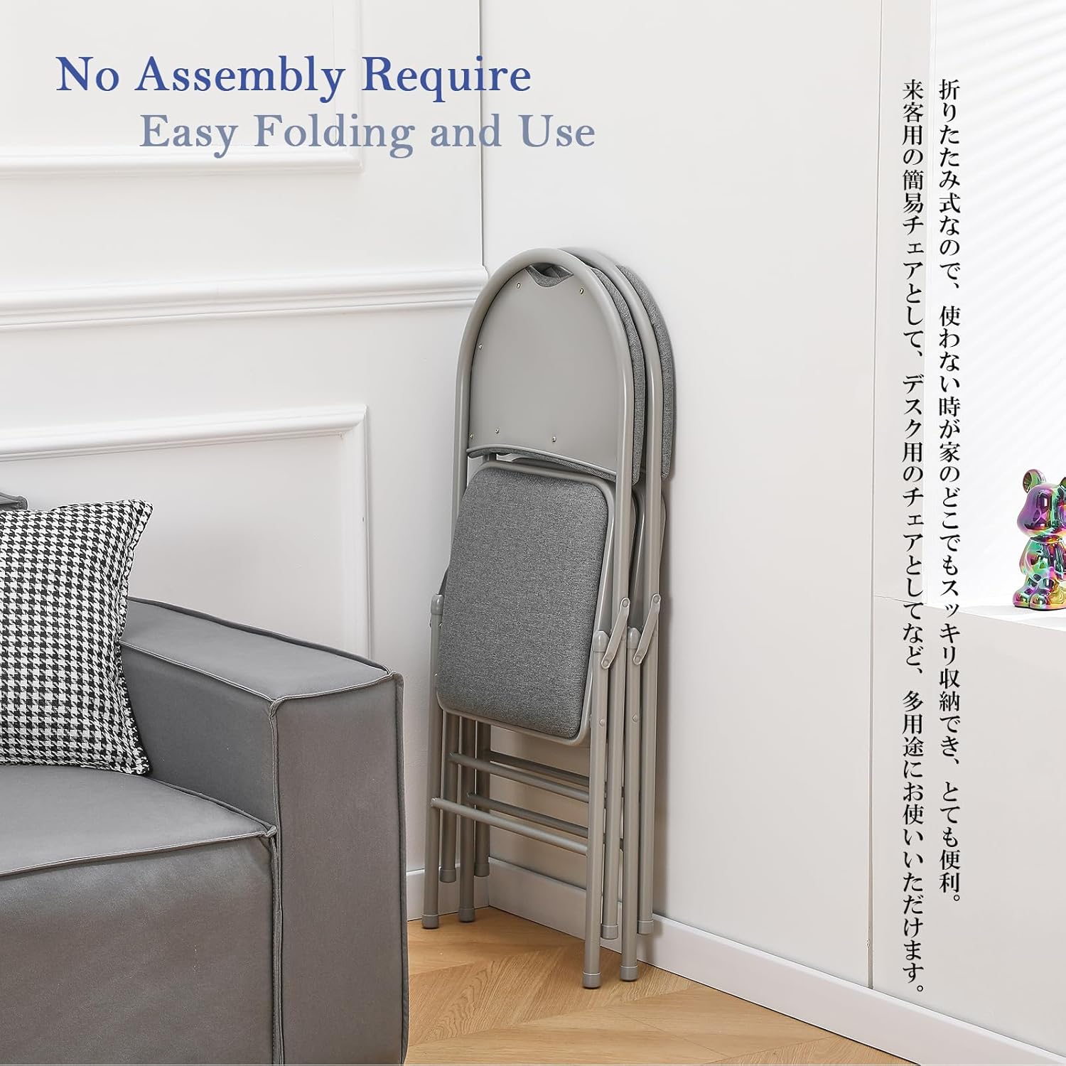 Kaihaowin - Set 2 Sedie Pieghevoli Imbottite, Grigie - immagine 5