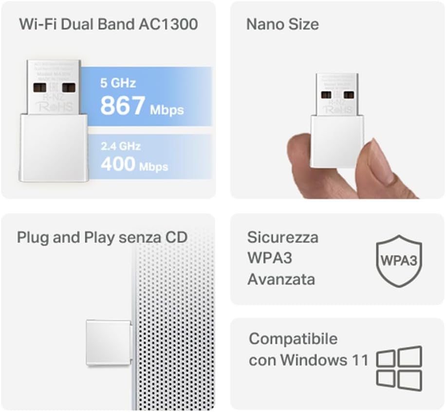 Mercusys TP-Link MA30N - Adattatore WiFi USB AC1300Mbps - immagine 3