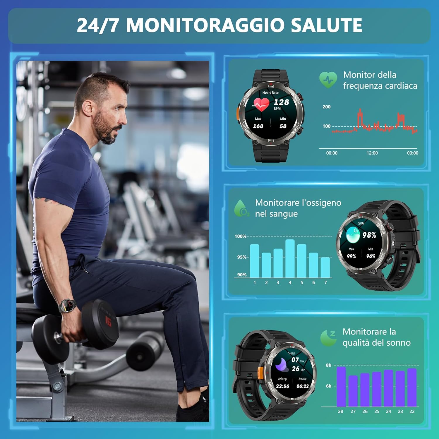 Smartwatch Uomo 1.45" con Torcia/Bussola - immagine 5