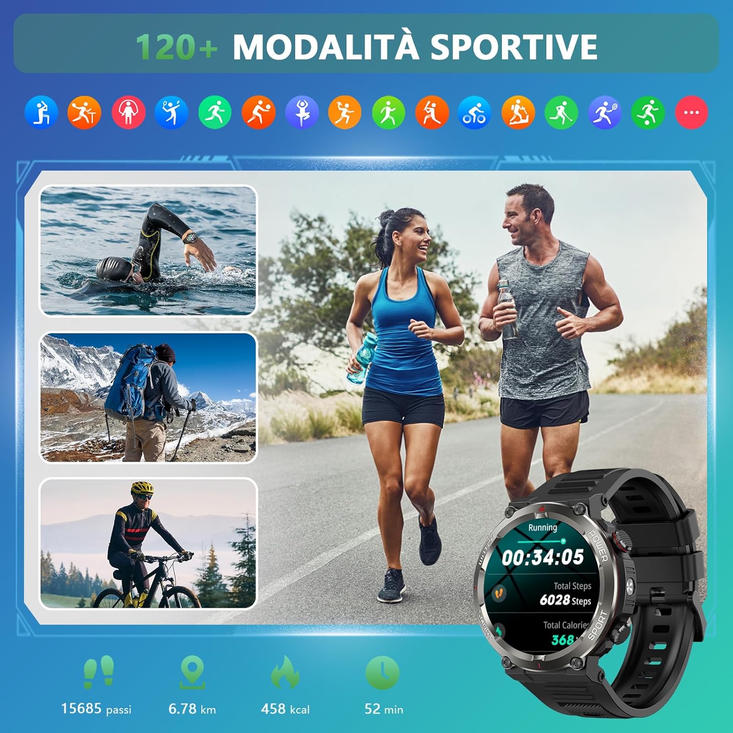 Smartwatch Uomo 1.45" con Torcia/Bussola - immagine 6