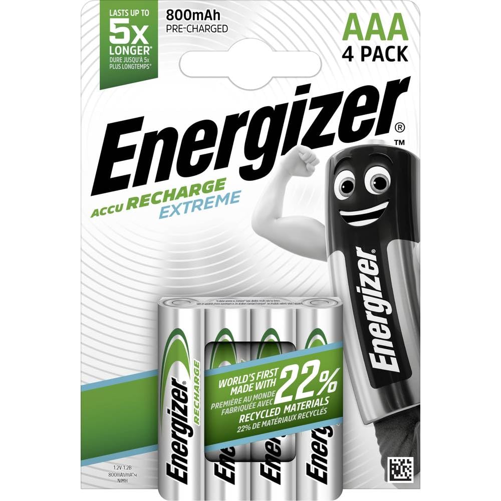 Energizer Batterie Ricaricabili AAA Recharge Extreme (4 pz), Grigio
