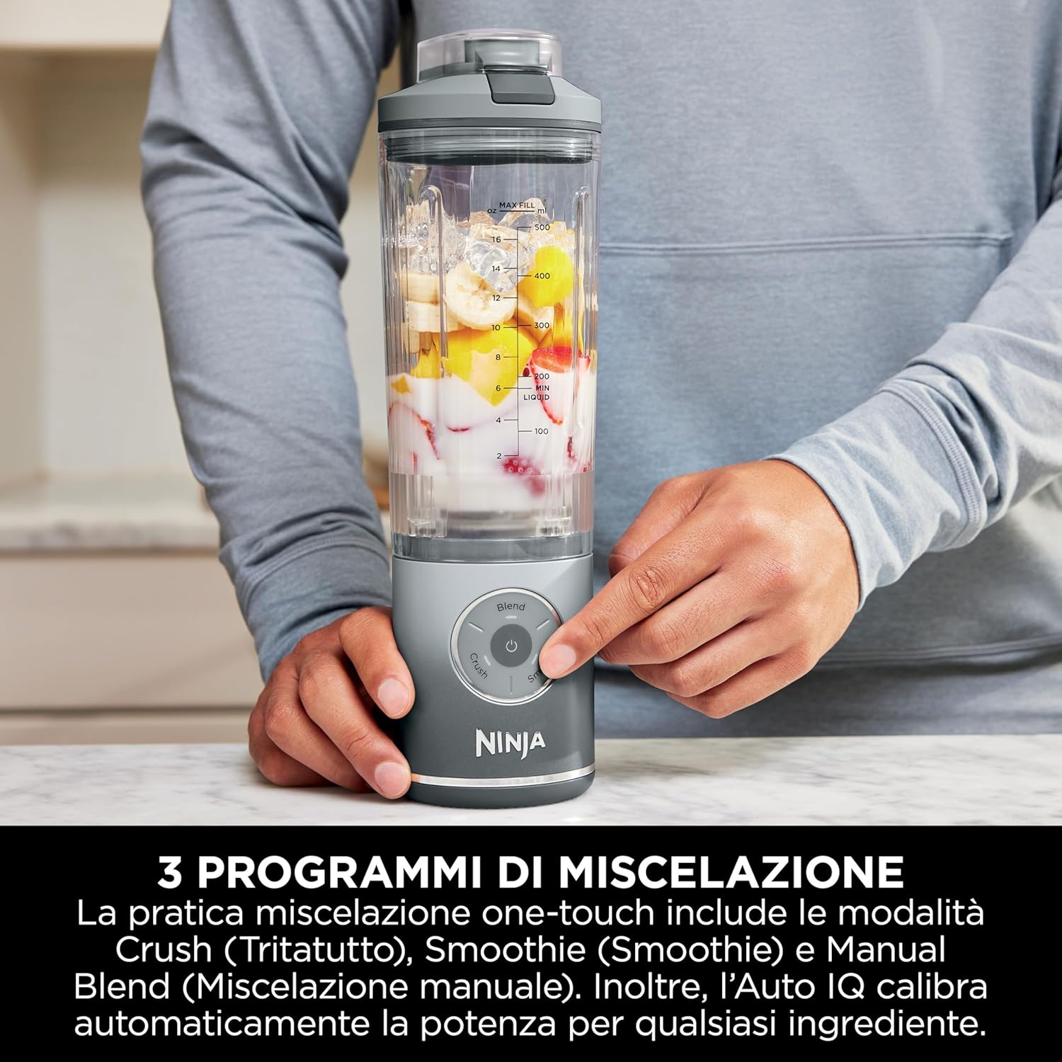 Ninja Blast Max Frullatore Portatile 570 ml, Argento - immagine 4