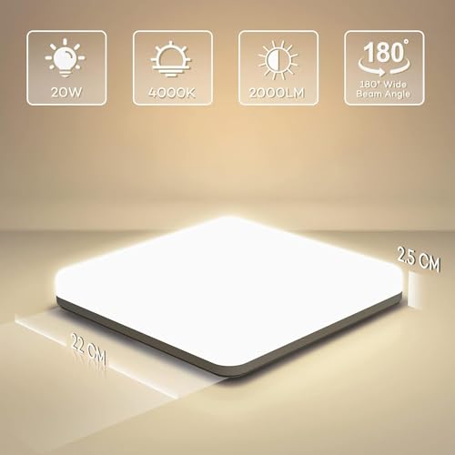 Plafoniera LED Soffitto Quadrata 20W 4000K 2000LM - immagine 2