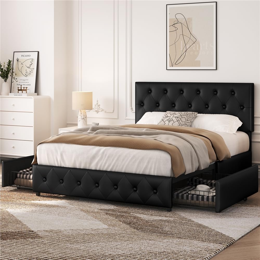 Yaheetech Letto Imbottito Matrimoniale 140x200cm, Nero