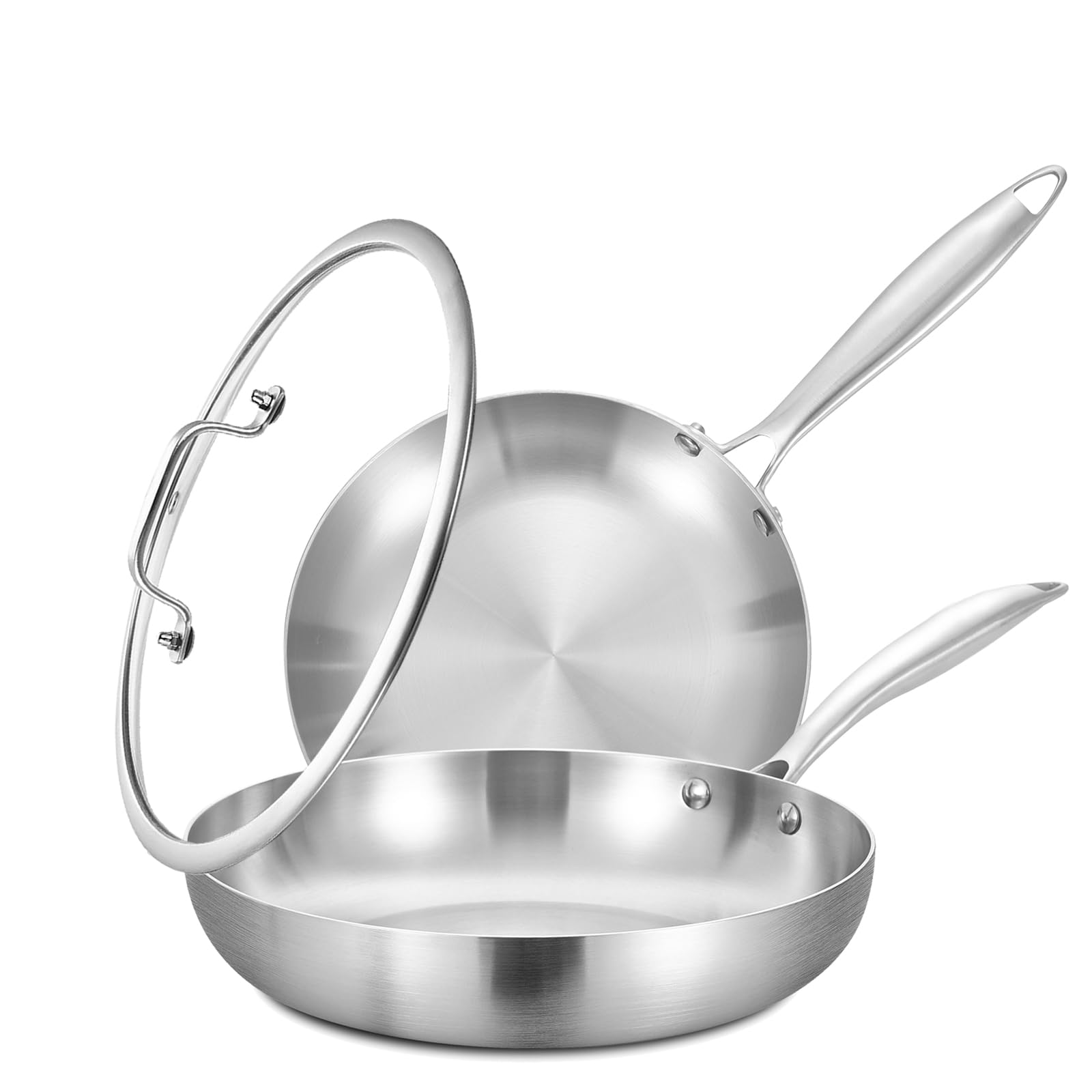 Inqibee Set Padelle Acciaio Inox 20-25cm con Coperchio