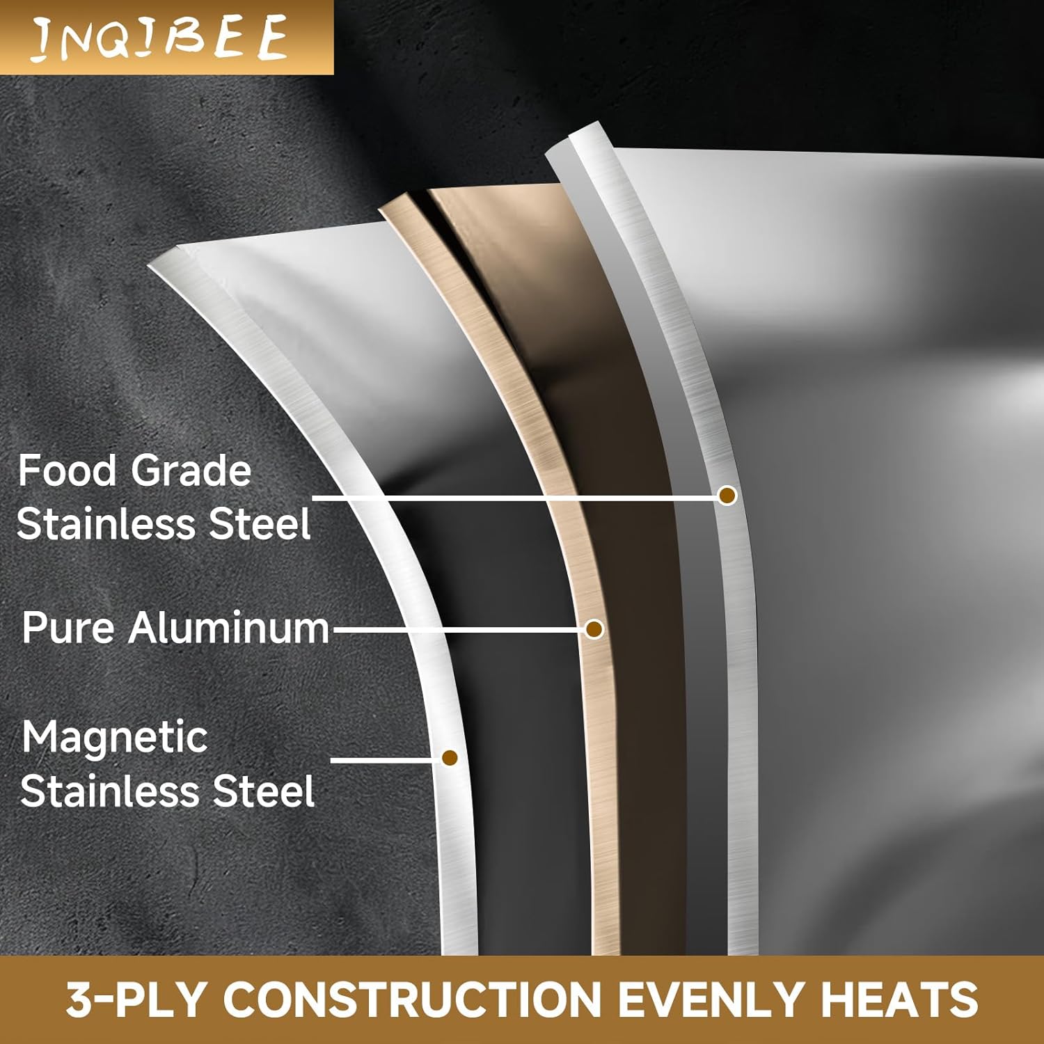 Inqibee Set Padelle Acciaio Inox 20-25cm con Coperchio - immagine 2