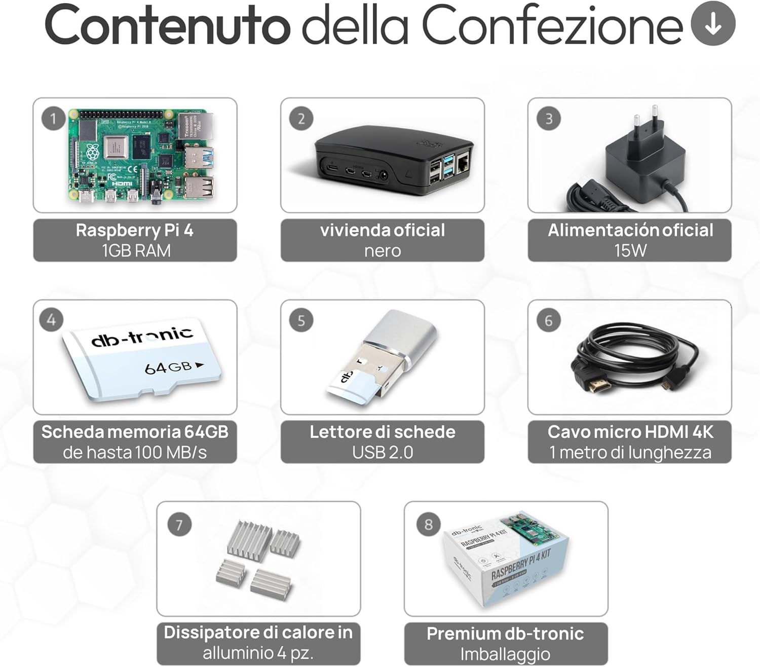 Raspberry Pi 4 1GB RAM Starter Kit Black 64GB - immagine 2