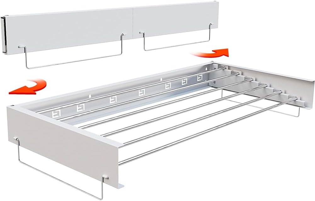Stendibiancheria da Parete Allungabile Pieghevole, Bianco - immagine 1