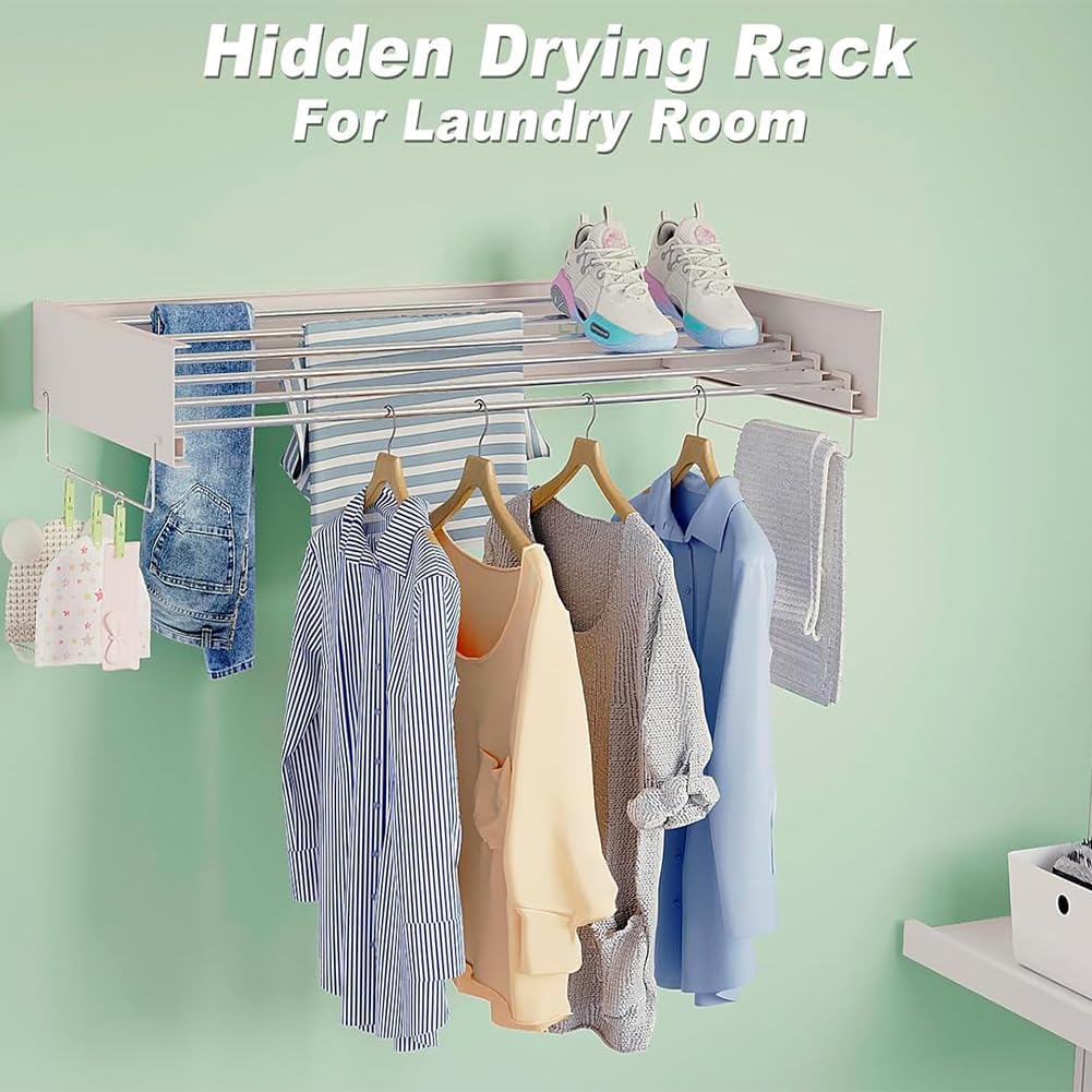 Stendibiancheria da Parete Allungabile Pieghevole, Bianco - immagine 2