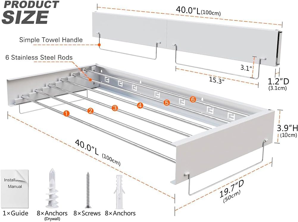 Stendibiancheria da Parete Allungabile Pieghevole, Bianco - immagine 3