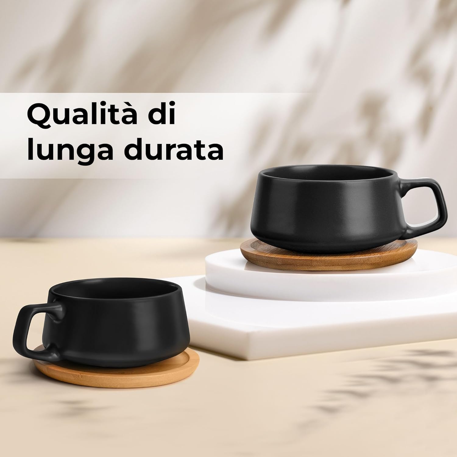Miamio - Set 4 Tazze da Caffè in Gres 320ml, Nero - immagine 3
