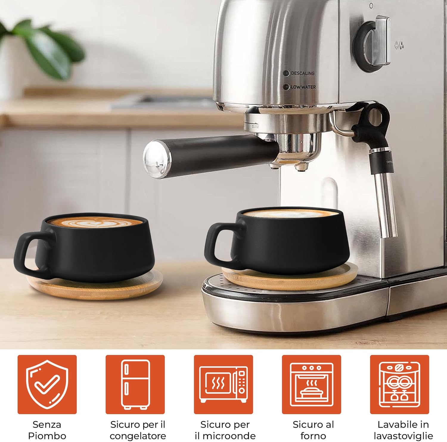 Miamio - Set 4 Tazze da Caffè in Gres 320ml, Nero - immagine 4