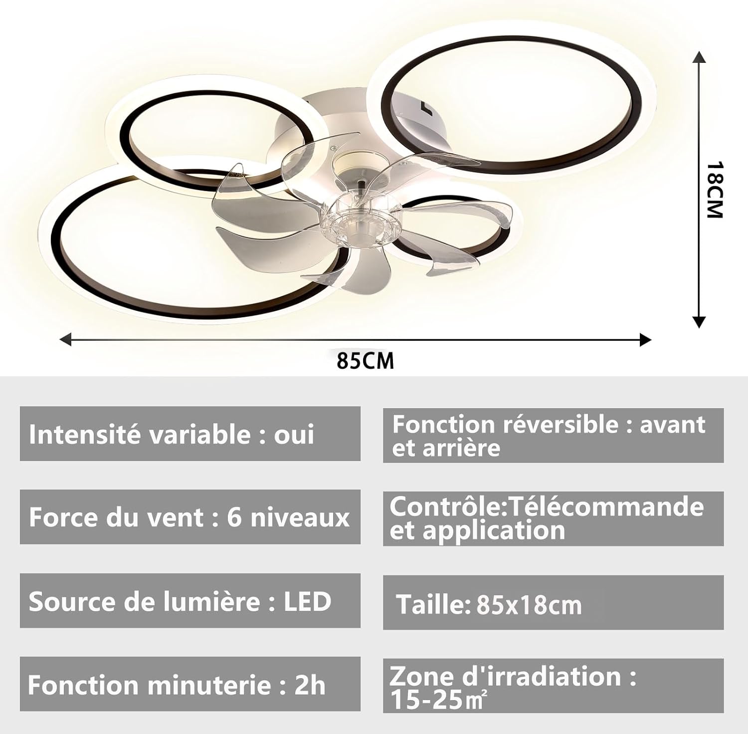 Miir Ventilatore da Soffitto con Luce LED 96W, Nero - immagine 2