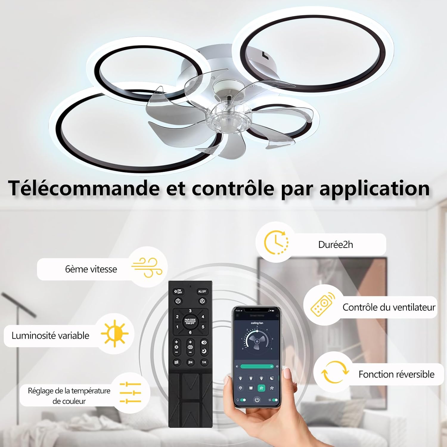 Miir Ventilatore da Soffitto con Luce LED 96W, Nero - immagine 5