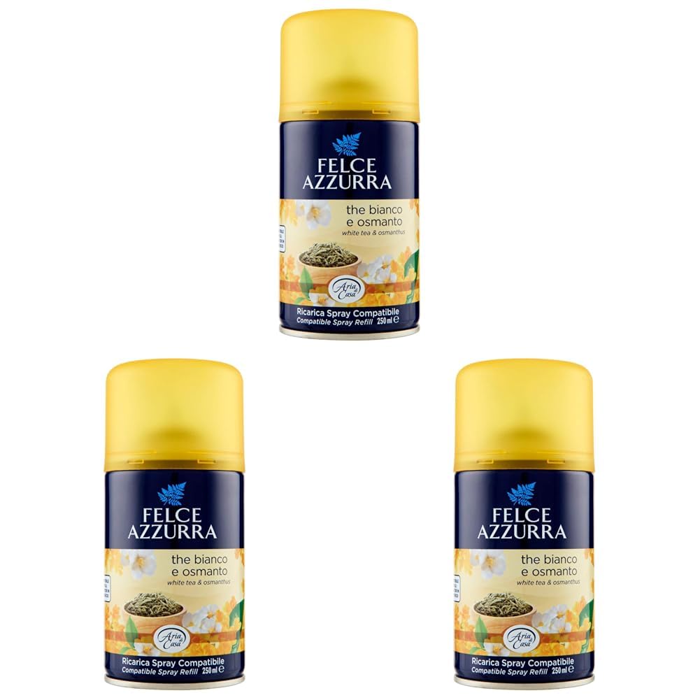Felce Azzurra - Aria di Casa Ricarica Spray per Ambienti Automatico The Bianco e Osmanto, Puro Benessere - 250 ml (Confezione da 3)