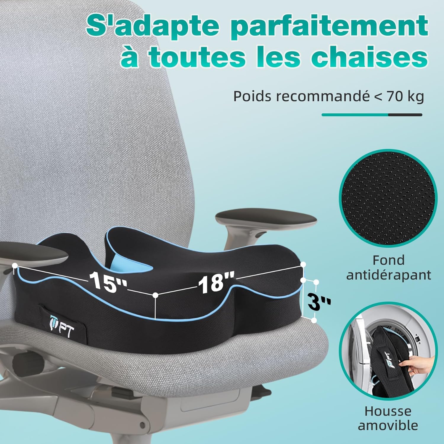 Pootack Cuscino Sedia Ufficio in Memory Foam - immagine 3