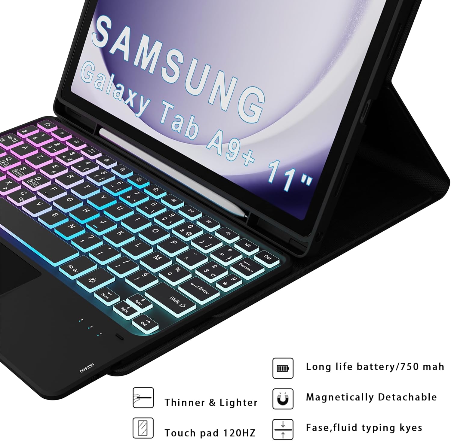 Custodia con Tastiera AZERTY per Samsung Galaxy Tab A9+ 11" - immagine 7