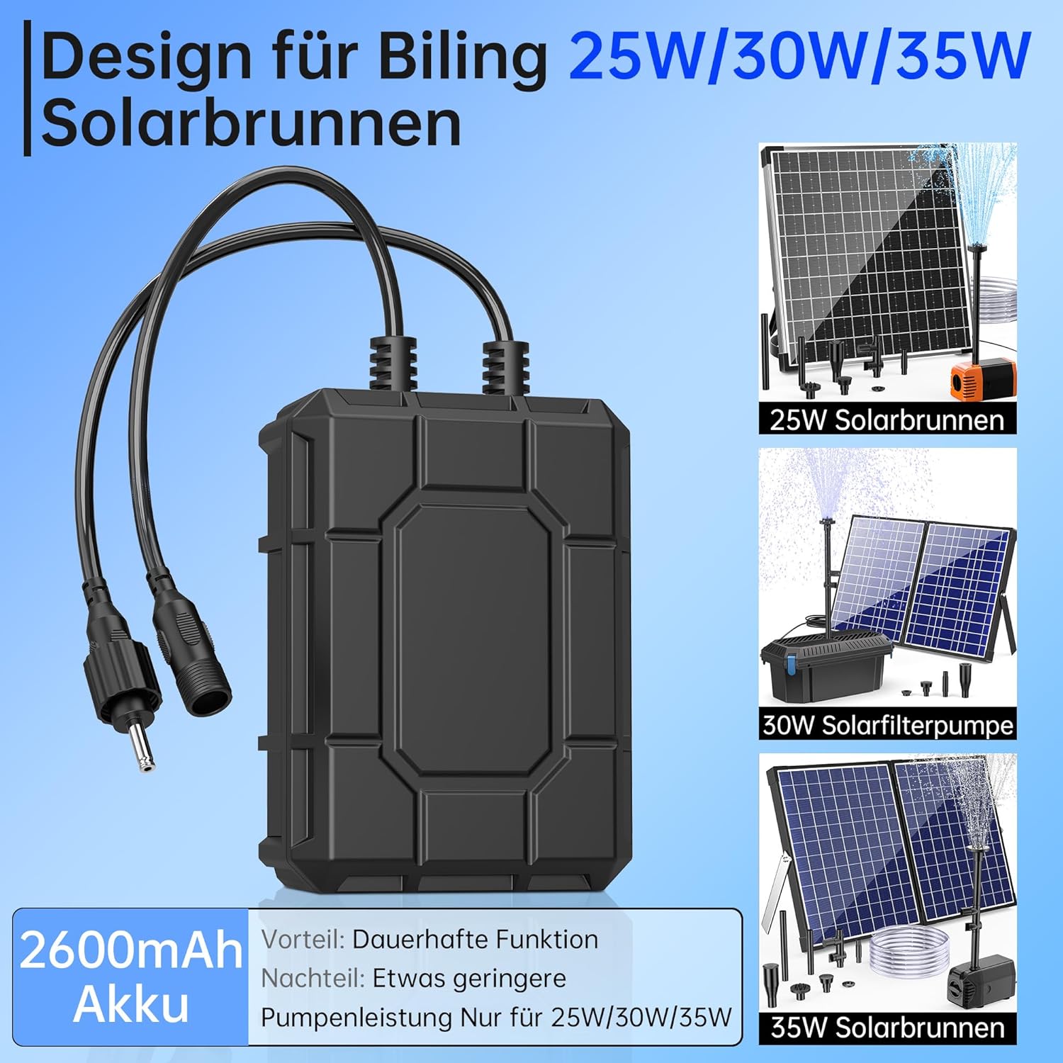 Biling Batteria Backup 2600 mAh per Fontana Solare - immagine 2