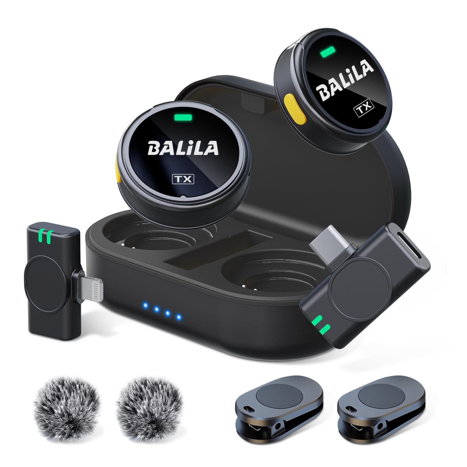 Balila Microfono Lavalier Wireless 2TX+2RX con Custodia