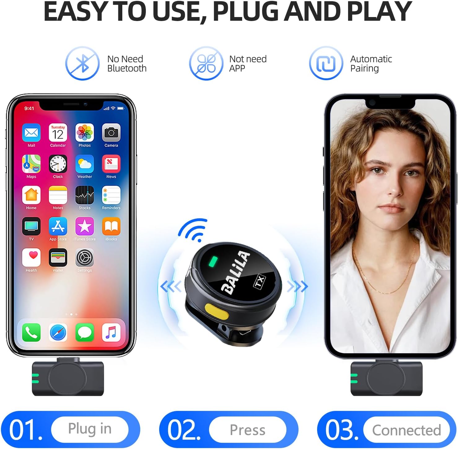 Balila Microfono Lavalier Wireless 2TX+2RX con Custodia - immagine 3