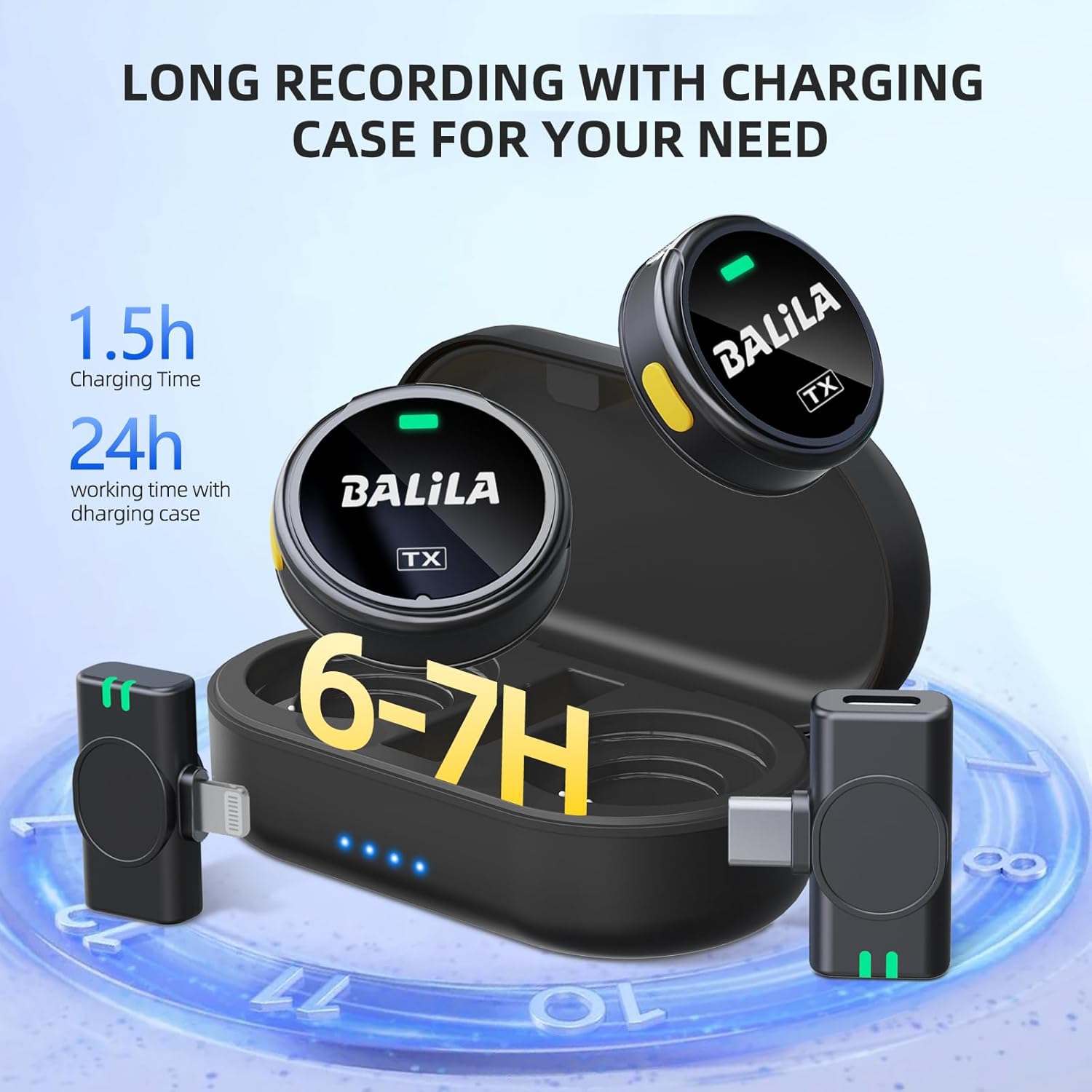 Balila Microfono Lavalier Wireless 2TX+2RX con Custodia - immagine 5