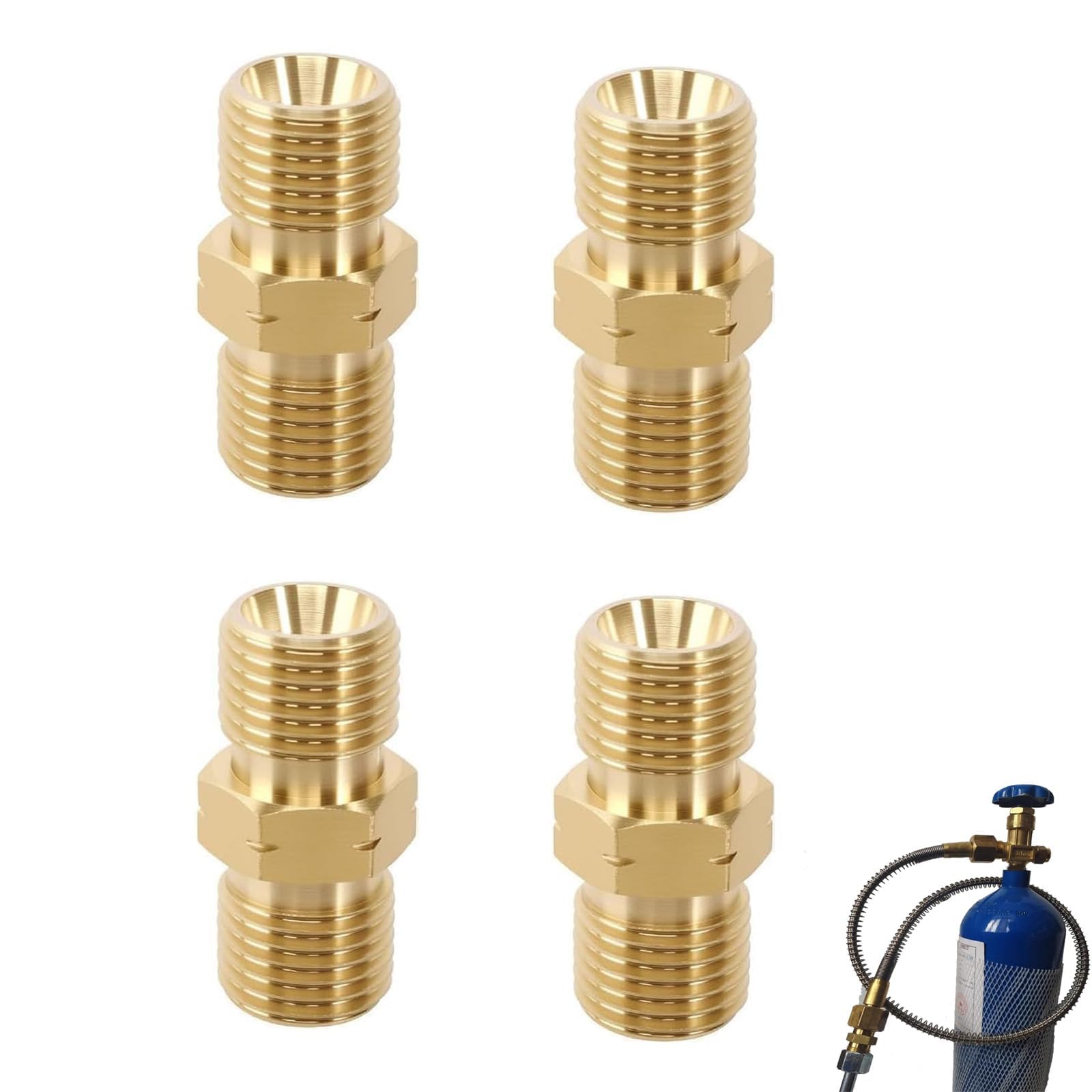 4 Connettori per Tubi Gas 1/4" AG Sinistro in Ottone