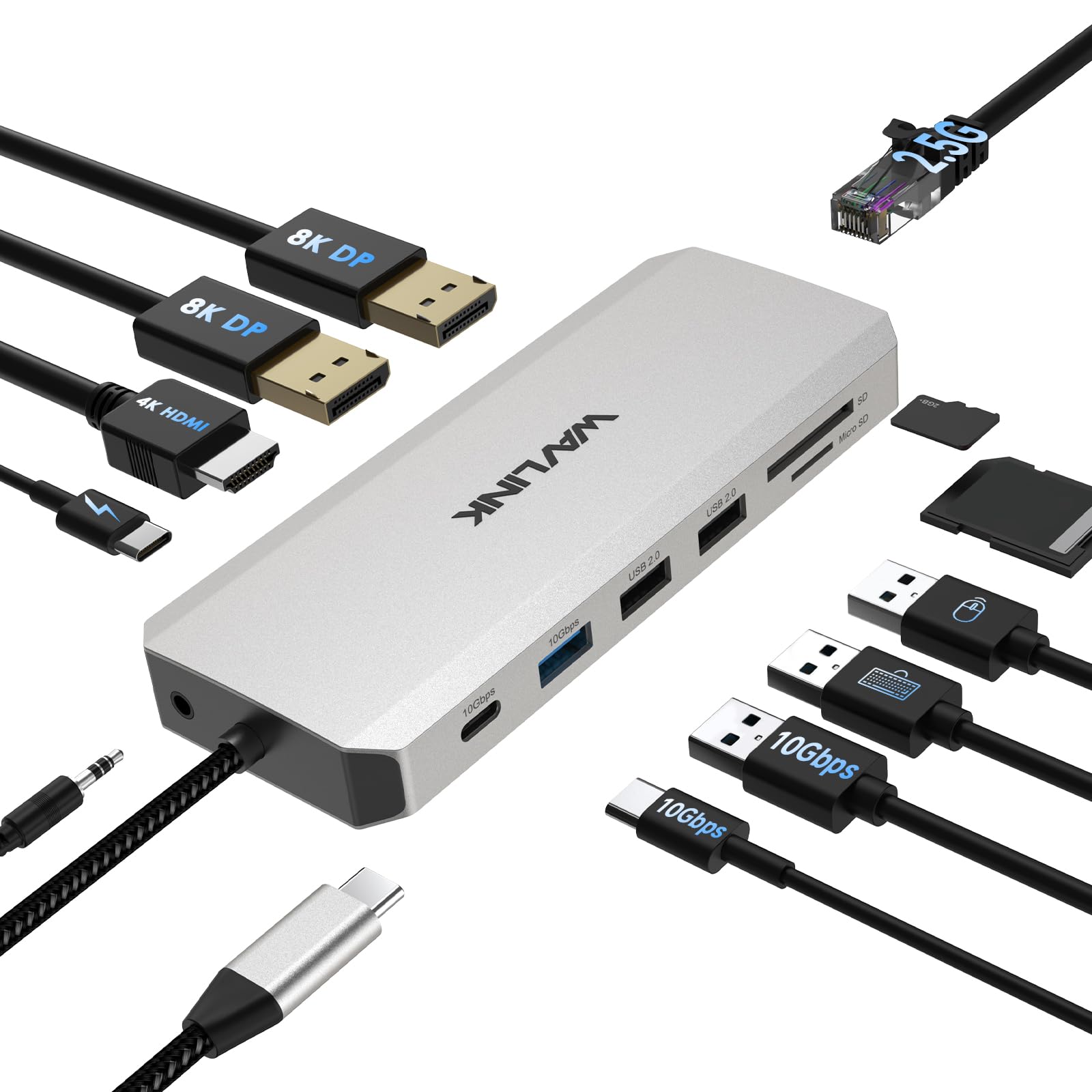 Wavlink Docking Station Displayport con Doppio DP, HDMI
