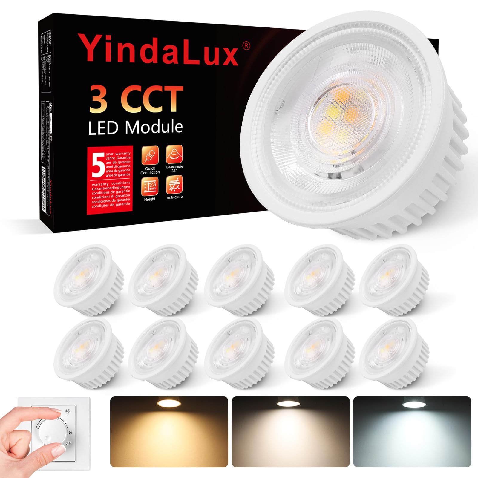 Yindalux 10x Modulo LED 3CCT 230V Dimmerabile IP44