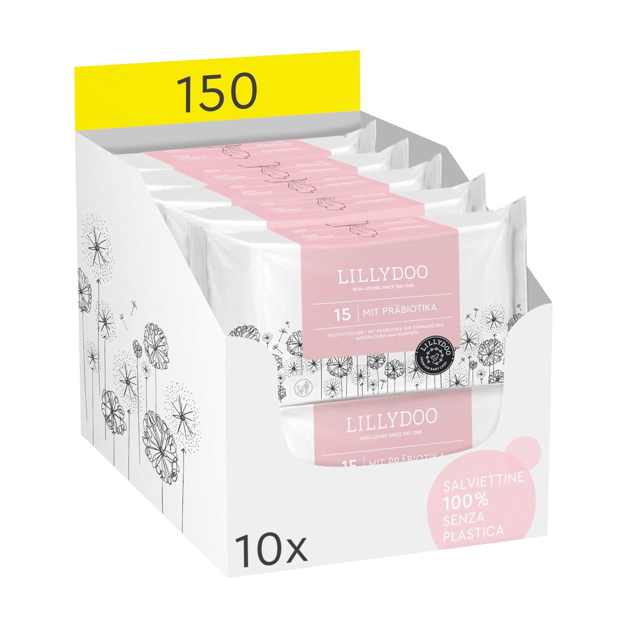 Salviettine con Prebiotici Lillydoo, 150 unità