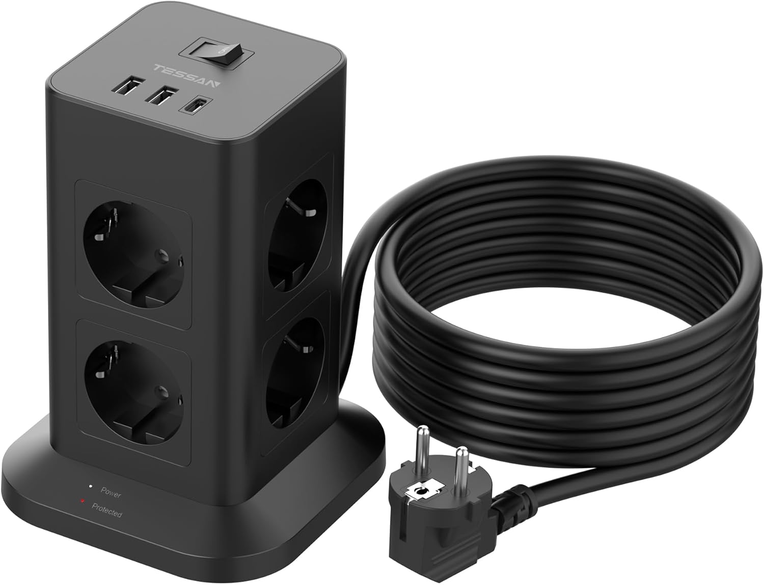 Tessan Ciabatta Multipresa 8 Prese con USB 5 Metri, Nera - immagine 1