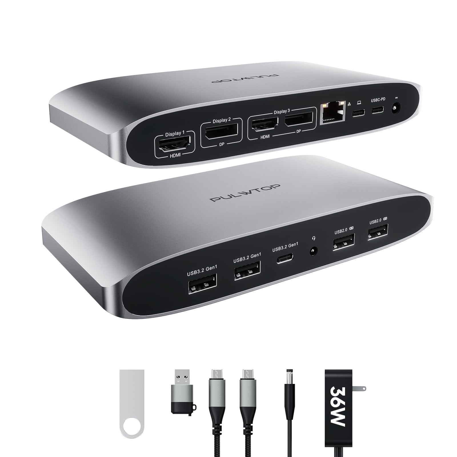 Pulwtop USB C Docking Station Triplo Display 4K@60Hz