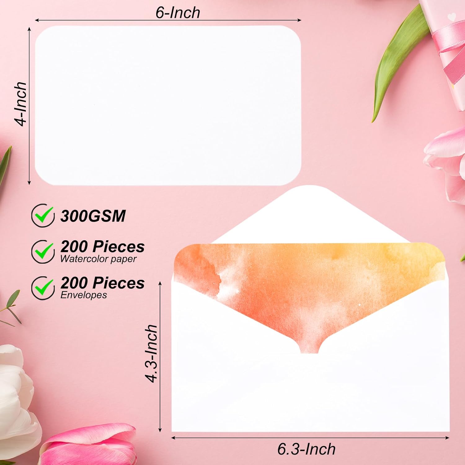 Patikil 200 Sets Carta Acquerello 140lb/300 GSM con Buste - immagine 2