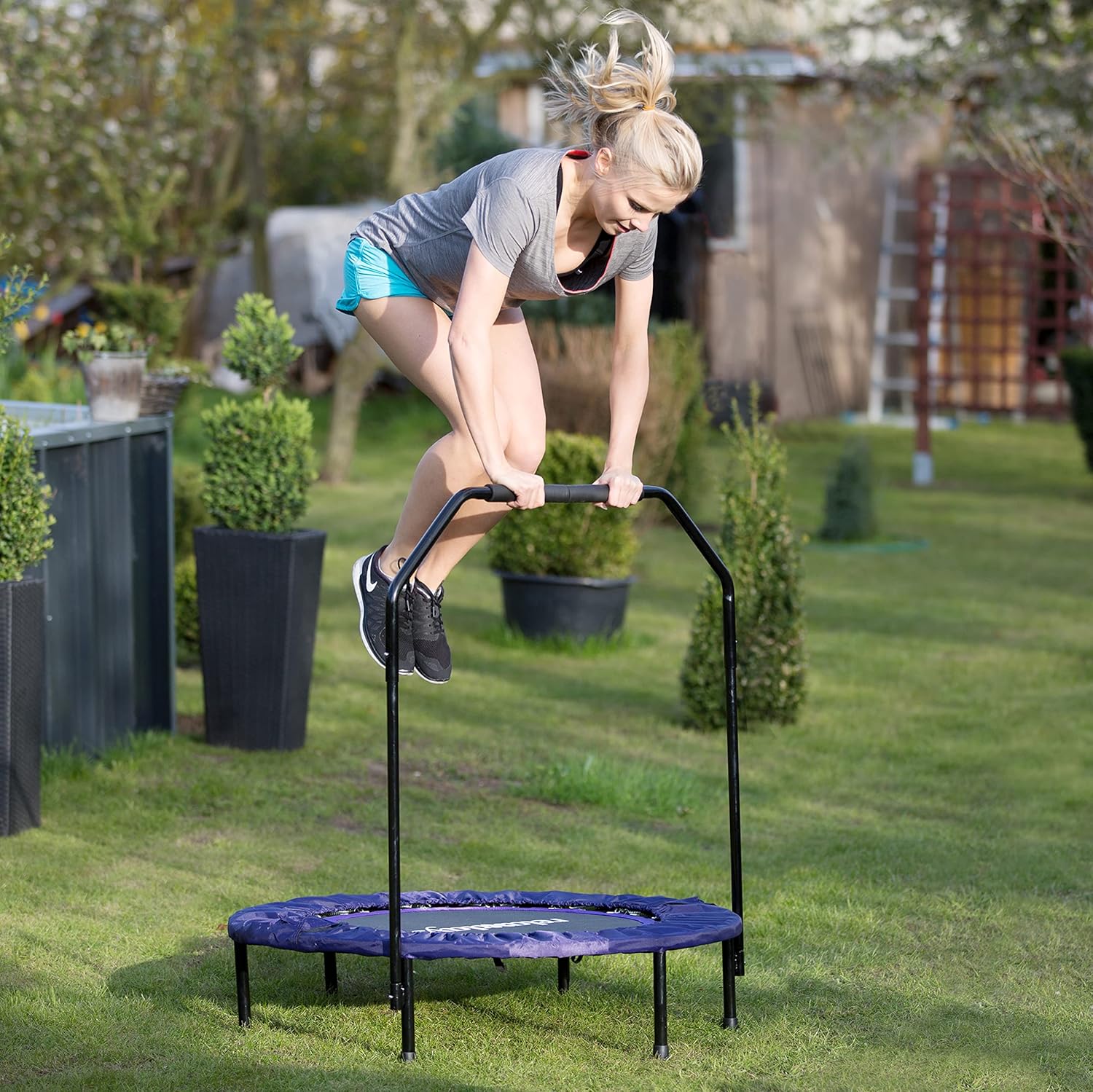 Relaxdays Trampolino Pieghevole con Barra Stabilizzatrice - immagine 2