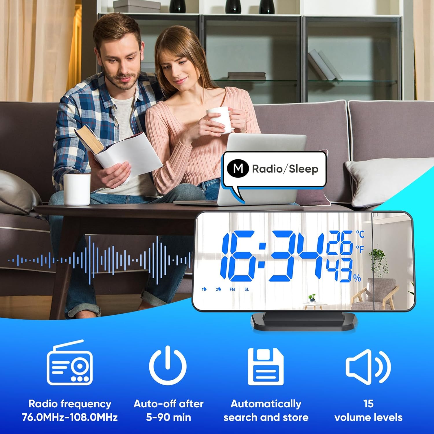 Takrink Sveglia con Proiettore 7,5 Pollici Radio Digitale - immagine 2