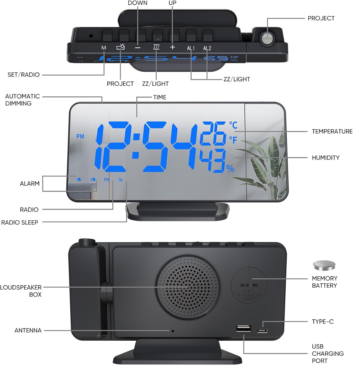 Takrink Sveglia con Proiettore 7,5 Pollici Radio Digitale - immagine 7
