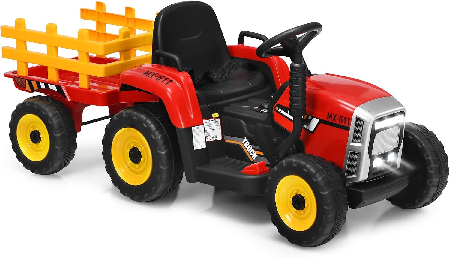 Goplus Trattore Elettrico 12V per Bambini con Rimorchio, Rosso - immagine 1