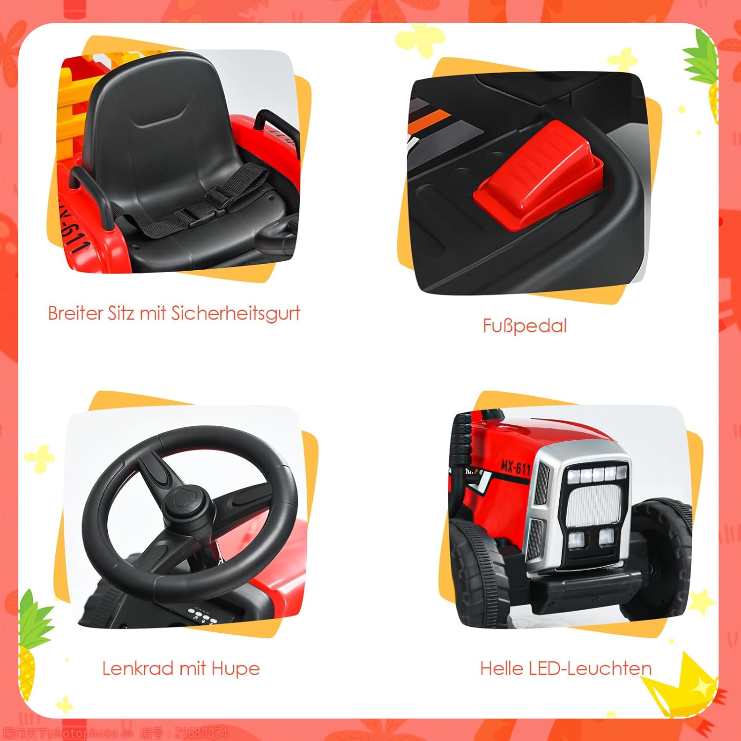 Goplus Trattore Elettrico 12V per Bambini con Rimorchio, Rosso - immagine 5