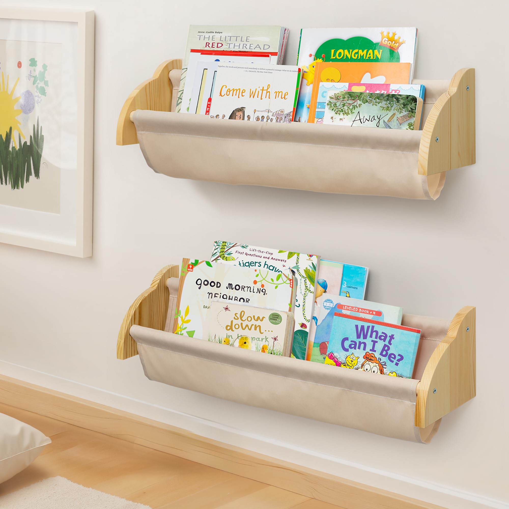 Gronda Libreria da parete in legno, 60 cm, per bambini, set da 2