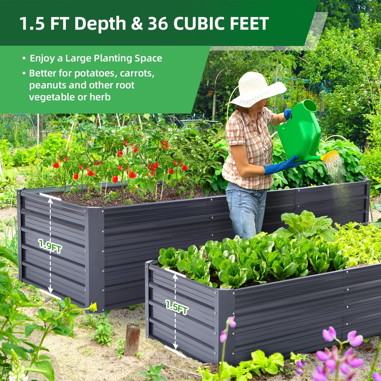 Ohuhu Aiuola rialzata in metallo, 240 x 90 x 45 cm - immagine 2