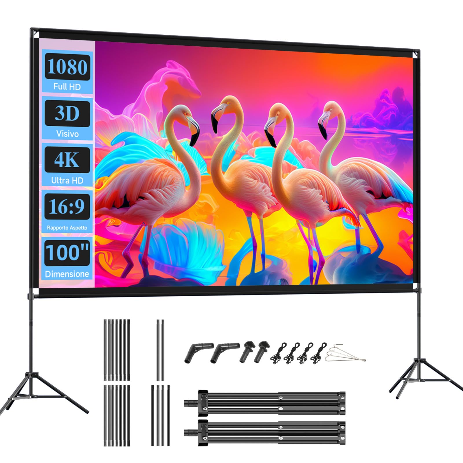 Schermo Proiettore con Treppiede 100 Pollici 16:9
